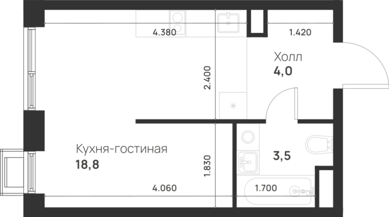 Студия 26,3 м²