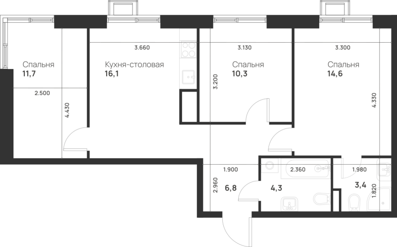 4 ккв (Евро) 67,2 м²