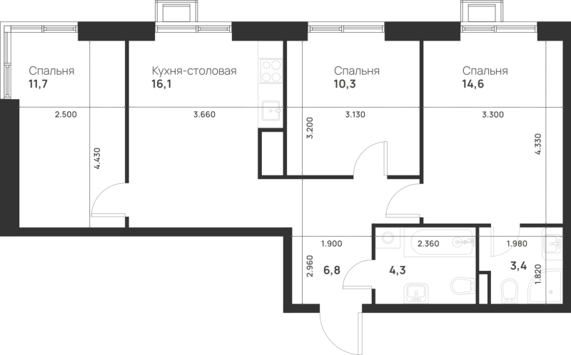 4 ккв (Евро) 67,2 м²
