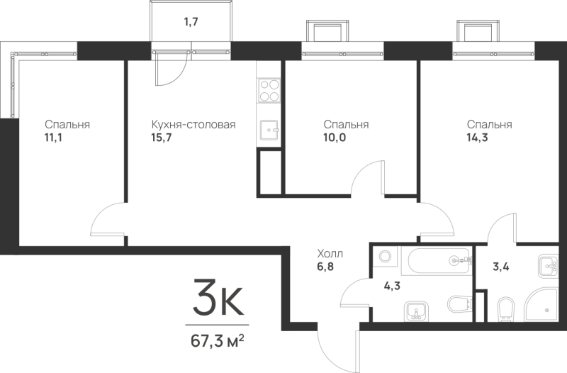 4 ккв (Евро) 66,1 м²