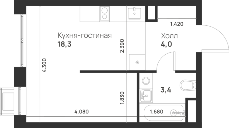 Студия 25,7 м²