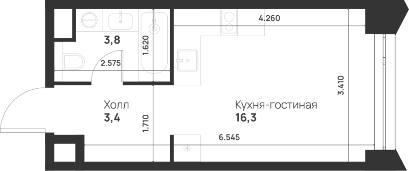 Студия 23,5 м²