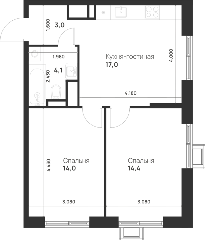 3 ккв (Евро) 52,5 м²