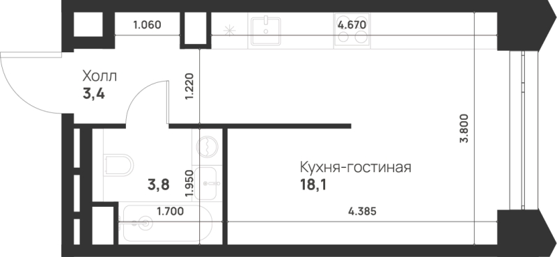 Студия 25,3 м²