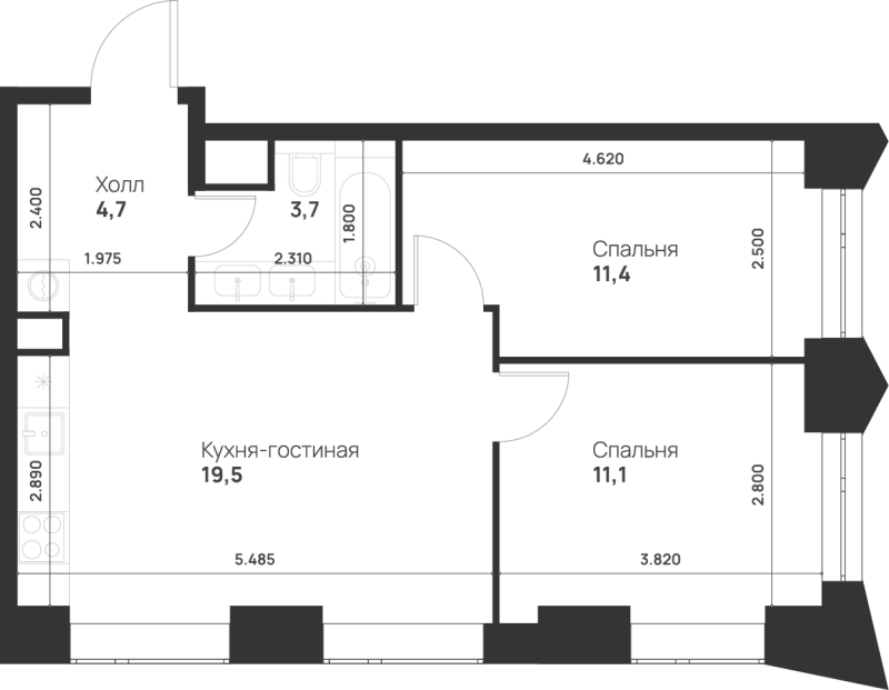 3 ккв (Евро) 50,4 м²