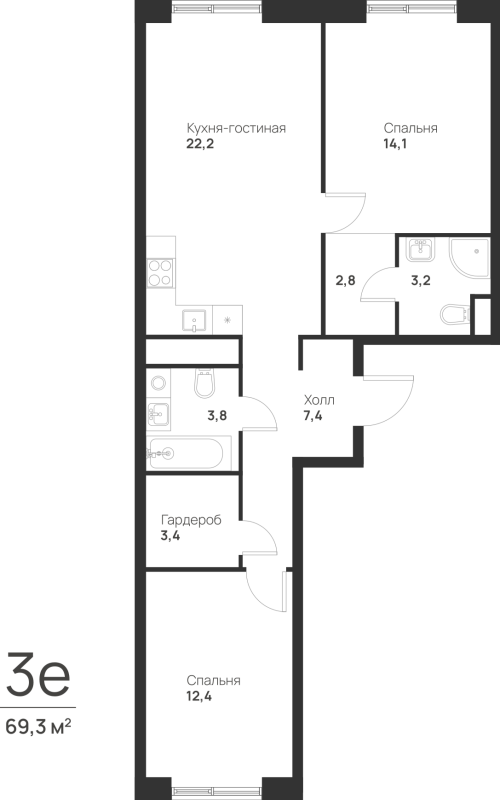 3 ккв (Евро) 69,3 м²