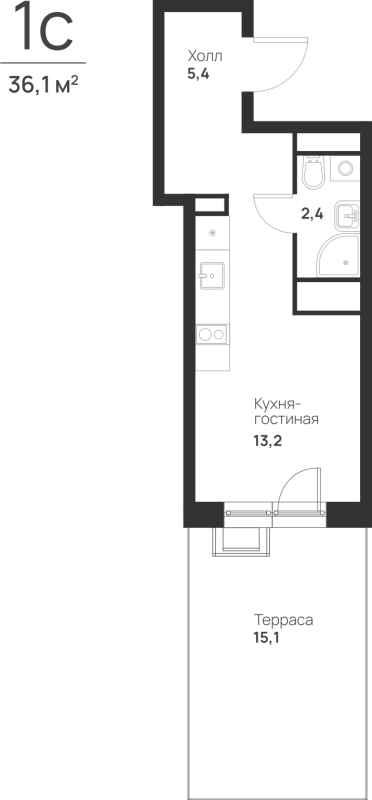 Студия 25,5 м²