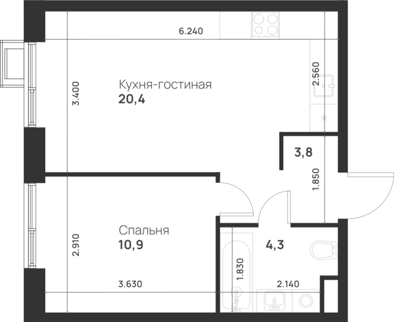 2 ккв (Евро) 39,4 м²