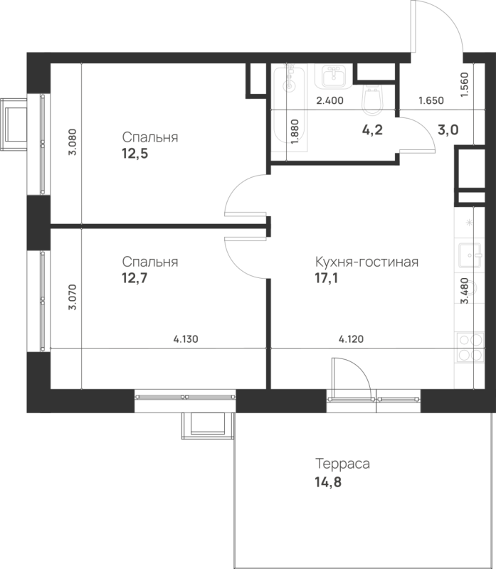 3 ккв (Евро) 53,9 м²
