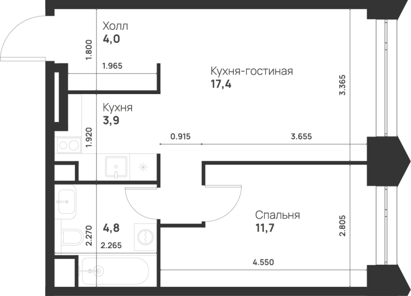2 ккв (Евро) 41,8 м²
