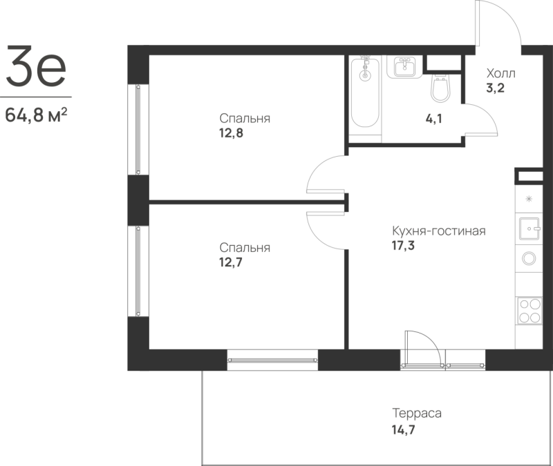 3 ккв (Евро) 54,5 м²
