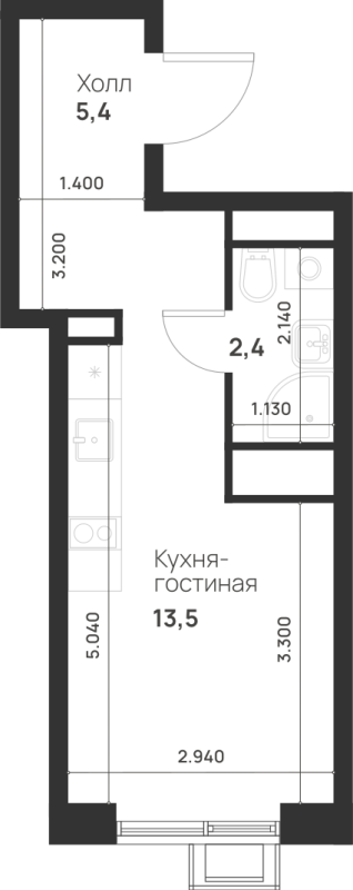 Студия 21,3 м²