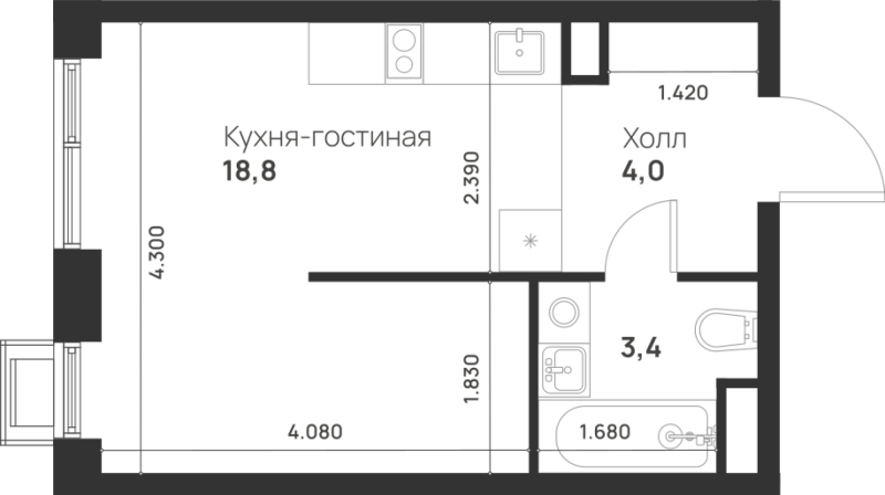 Студия 26,2 м²