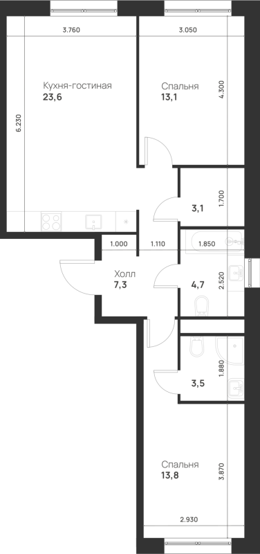 3 ккв (Евро) 69,1 м²