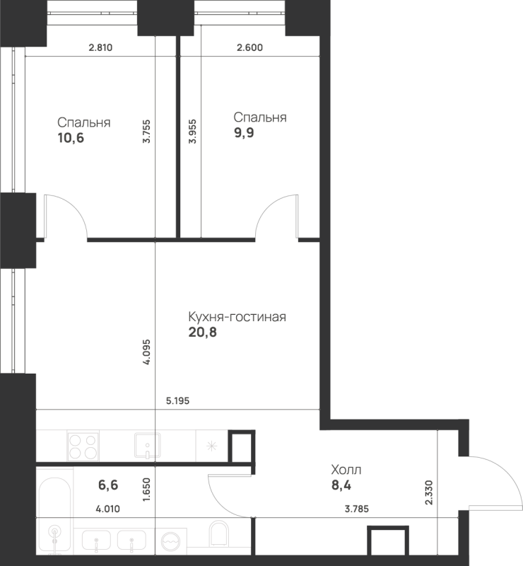 3 ккв (Евро) 56,3 м²