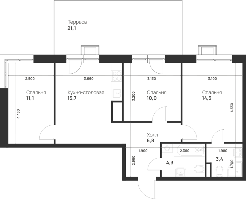 4 ккв (Евро) 71,9 м²