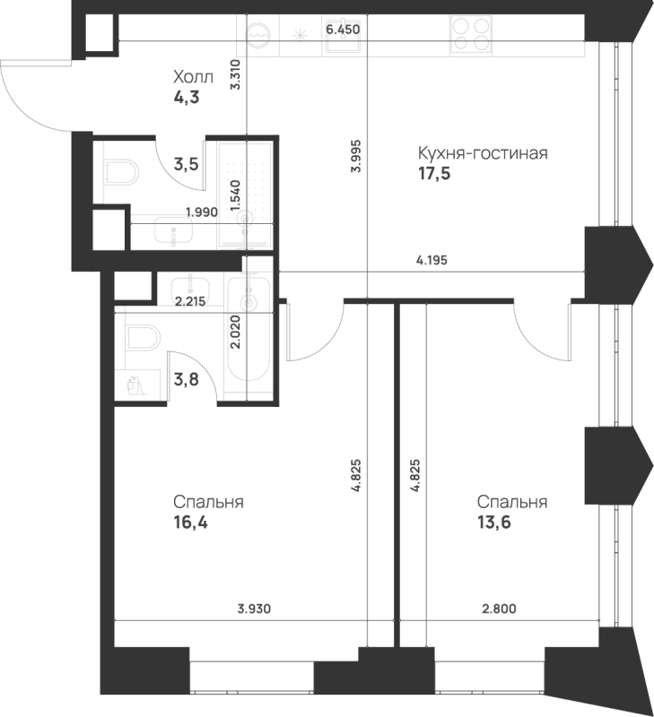 3 ккв (Евро) 59,1 м²