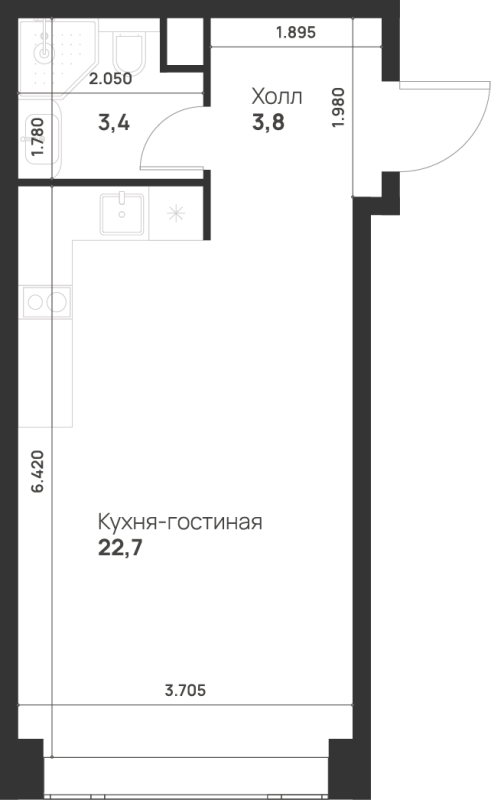 Студия 29,9 м²