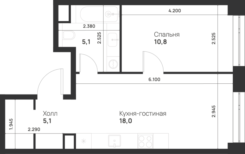 2 ккв (Евро) 39 м²