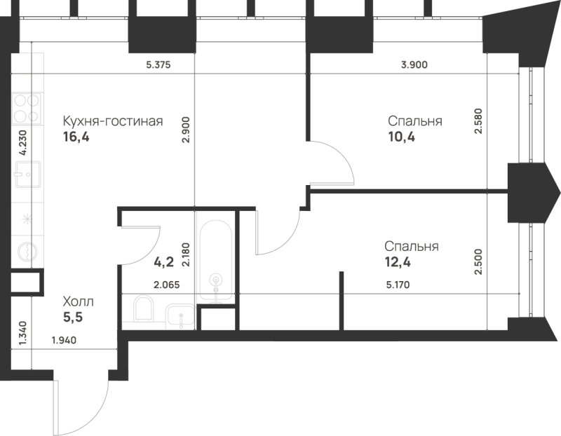 3 ккв (Евро) 48,9 м²