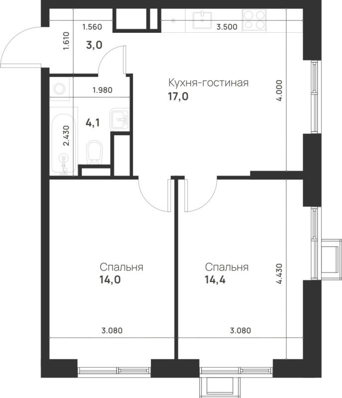 3 ккв (Евро) 52,5 м²