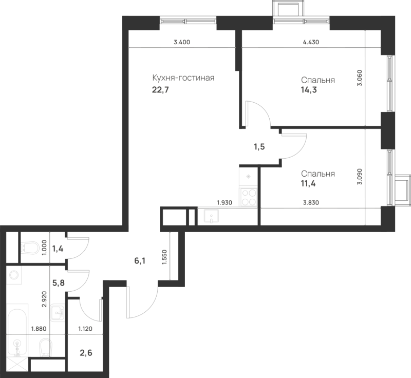 3 ккв (Евро) 65,8 м²