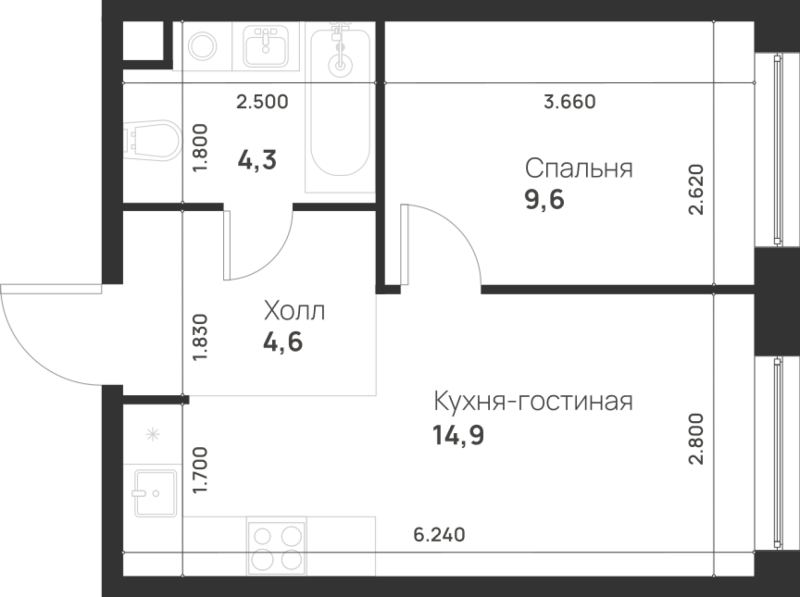 2 ккв (Евро) 33,4 м²