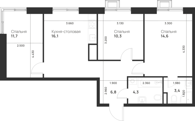 4 ккв (Евро) 67,2 м²