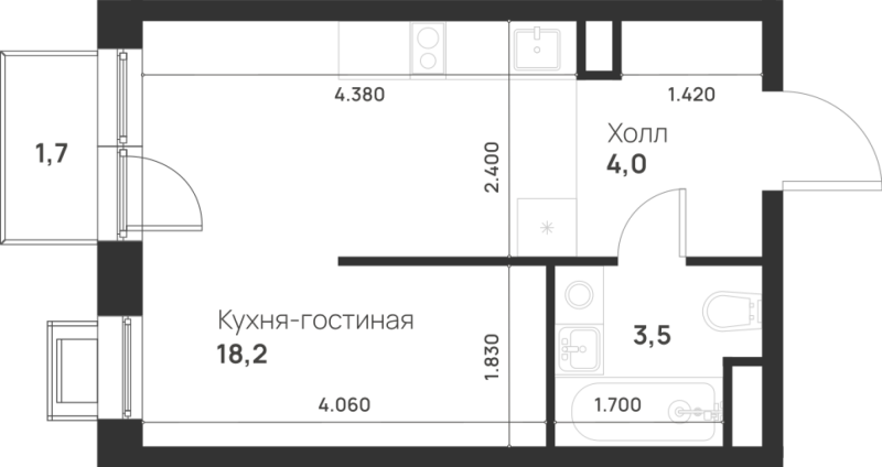 Студия 26,2 м²