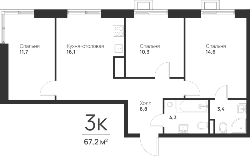 4 ккв (Евро) 67,2 м²