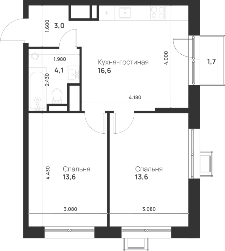 3 ккв (Евро) 51,4 м²
