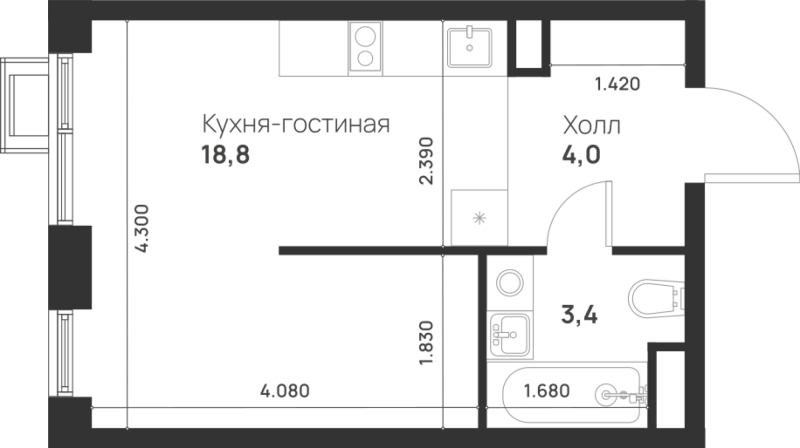Студия 26,2 м²