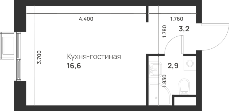 Студия 22,7 м²
