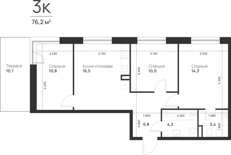 4 ккв (Евро) 69,1 м²