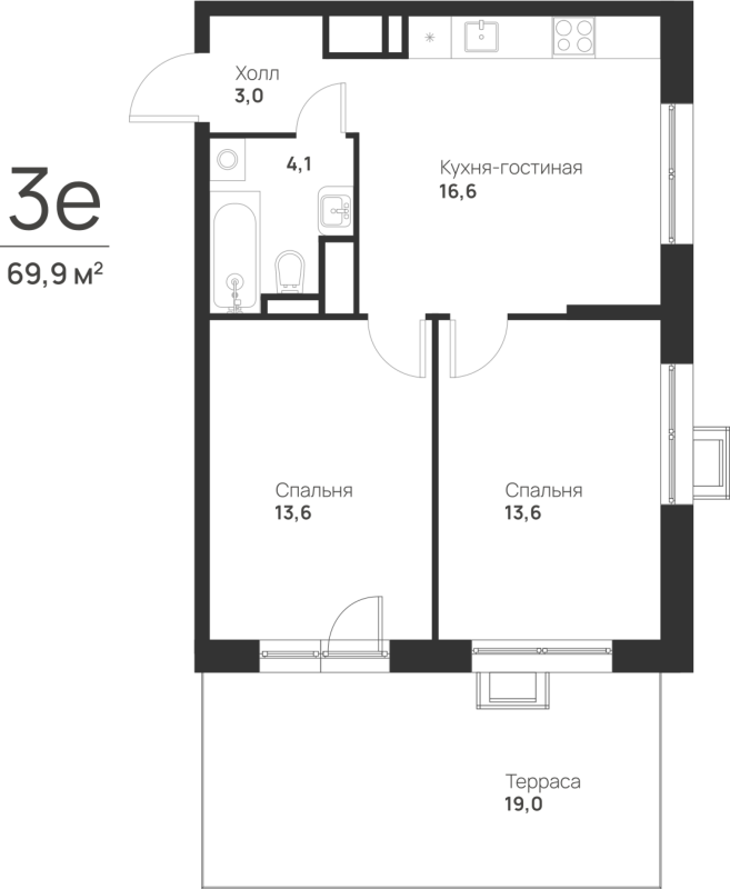 3 ккв (Евро) 56,6 м²