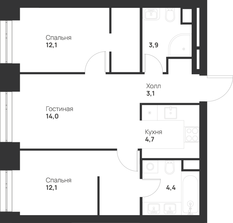 3 ккв (Евро) 54,3 м²