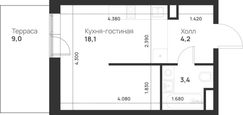 Студия 28,4 м²