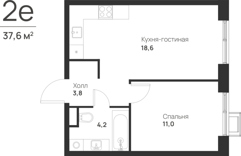 2 ккв (Евро) 37,6 м²