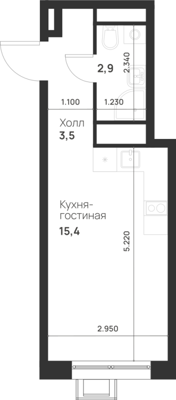 Студия 21,8 м²