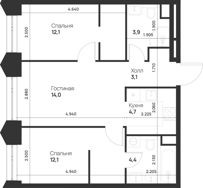 3 ккв (Евро) 54,3 м²