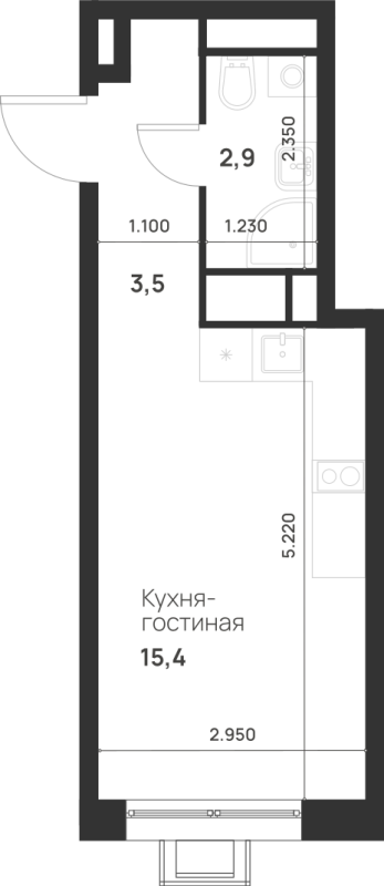 Студия 21,8 м²