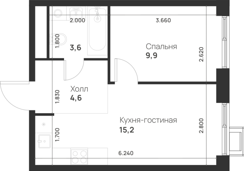 2 ккв (Евро) 33,3 м²