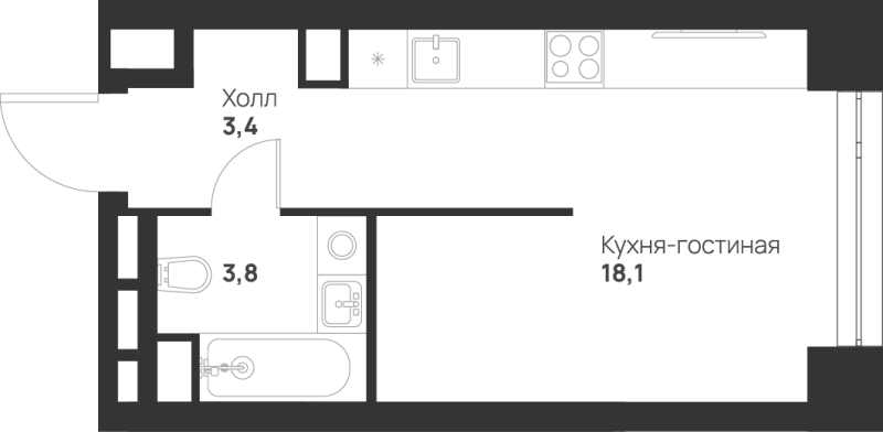 Студия 25,3 м²