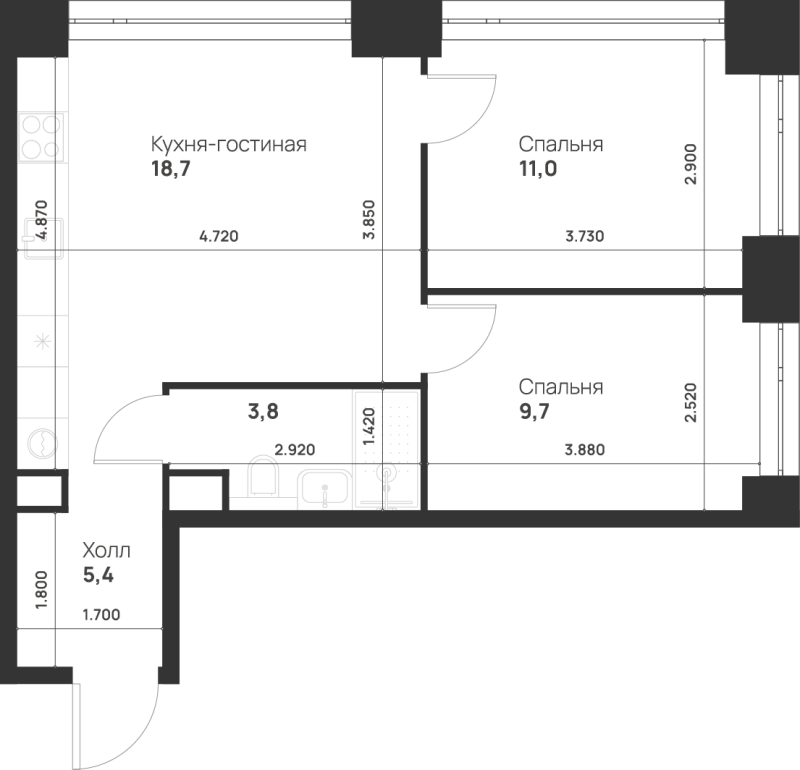 3 ккв (Евро) 48,6 м²
