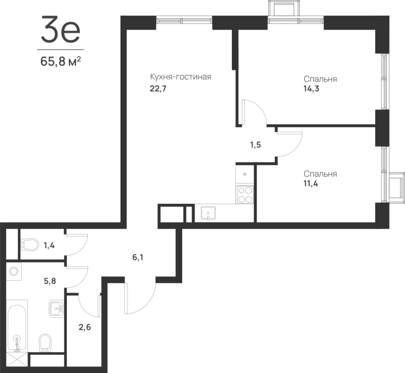 3 ккв (Евро) 65,8 м²