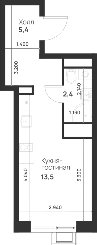Студия 21 м²