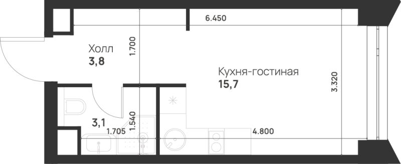 Студия 22,6 м²