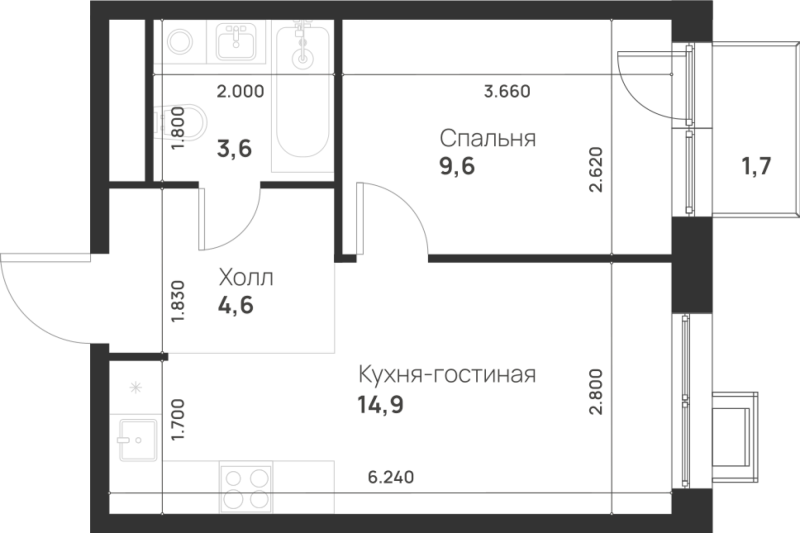 2 ккв (Евро) 33,2 м²