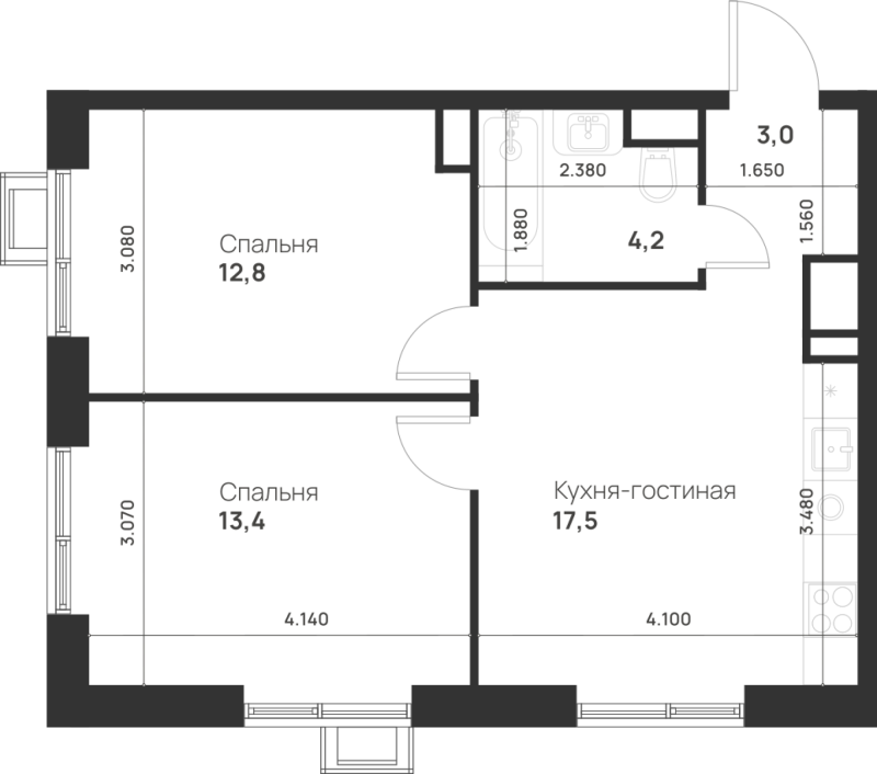 3 ккв (Евро) 50,9 м²