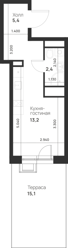 Студия 25,5 м²